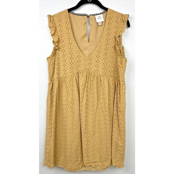 Knox Rose Dresses & Skirts - Knox Rose Women's Dress Size Med Mustard Yellow Eyelet Sleeveless Boho V Neck
